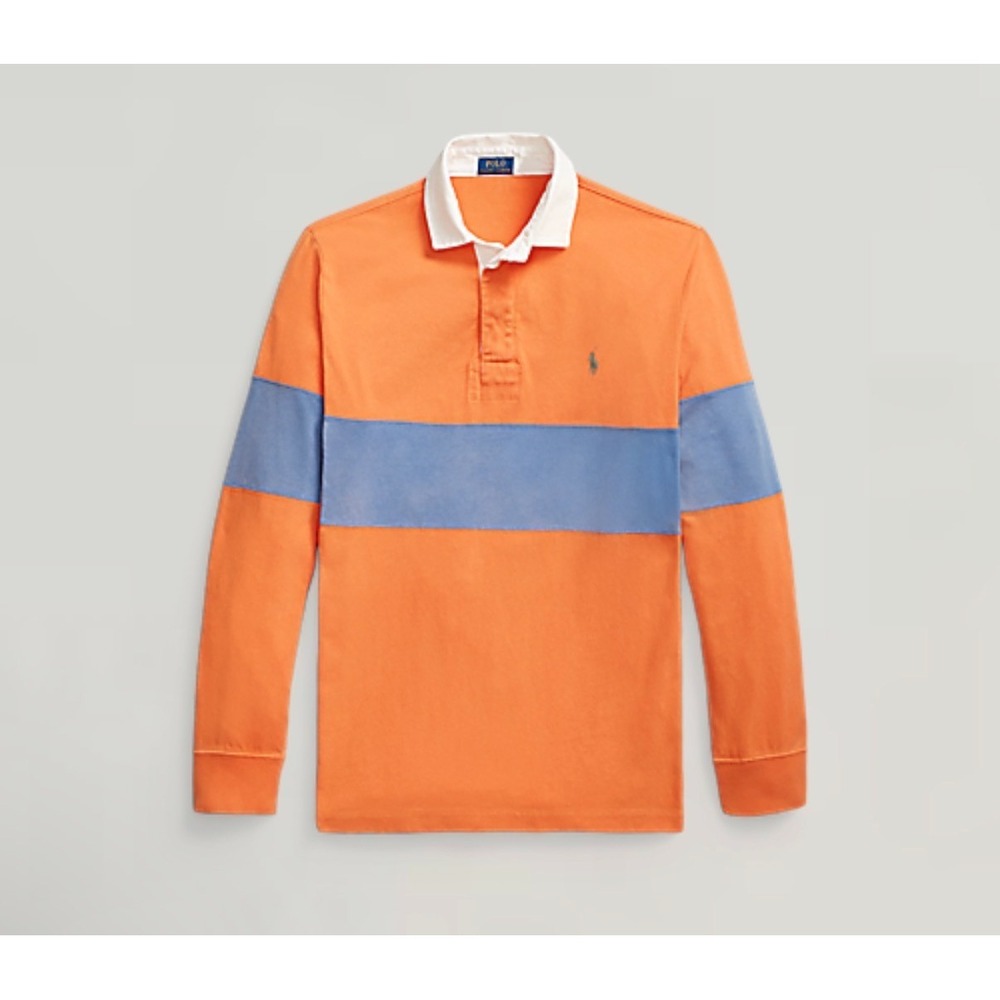 Ralph Lauren Polo The Iconic Rugby Polo Shirt in Orange Blue Men Medium Pony